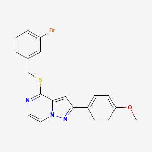 molecular formula C20H16BrN3OS B3204798 4-[(3-Bromobenzyl)thio]-2-(4-methoxyphenyl)pyrazolo[1,5-a]pyrazine CAS No. 1040632-31-2