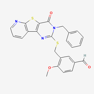 molecular formula C25H19N3O3S2 B3204934 3-(((3-Benzyl-4-oxo-3,4-dihydropyrido[3',2':4,5]thieno[3,2-d]pyrimidin-2-yl)thio)methyl)-4-methoxybenzaldehyde CAS No. 1040638-24-1