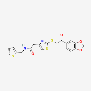 molecular formula C19H16N2O4S3 B3204993 2-(2-((2-(benzo[d][1,3]dioxol-5-yl)-2-oxoethyl)thio)thiazol-4-yl)-N-(thiophen-2-ylmethyl)acetamide CAS No. 1040638-99-0