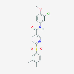 molecular formula C21H19ClN2O4S B3205021 N-(3-chloro-4-methoxyphenyl)-6-((3,4-dimethylphenyl)sulfonyl)nicotinamide CAS No. 1040639-17-5