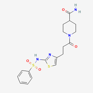 molecular formula C18H22N4O4S2 B3205041 1-(3-(2-(Phenylsulfonamido)thiazol-4-yl)propanoyl)piperidine-4-carboxamide CAS No. 1040639-29-9