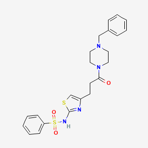 molecular formula C23H26N4O3S2 B3205053 N-(4-(3-(4-benzylpiperazin-1-yl)-3-oxopropyl)thiazol-2-yl)benzenesulfonamide CAS No. 1040639-36-8