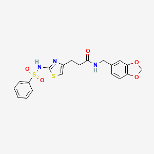 molecular formula C20H19N3O5S2 B3205067 N-(benzo[d][1,3]dioxol-5-ylmethyl)-3-(2-(phenylsulfonamido)thiazol-4-yl)propanamide CAS No. 1040639-64-2
