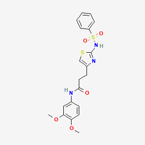 molecular formula C20H21N3O5S2 B3205086 N-(3,4-dimethoxyphenyl)-3-(2-(phenylsulfonamido)thiazol-4-yl)propanamide CAS No. 1040639-96-0