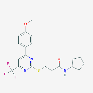 molecular formula C20H22F3N3O2S B320513 N-cyclopentyl-3-{[4-(4-methoxyphenyl)-6-(trifluoromethyl)-2-pyrimidinyl]sulfanyl}propanamide 