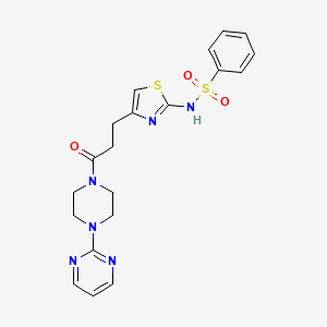molecular formula C20H22N6O3S2 B3205136 N-(4-(3-oxo-3-(4-(pyrimidin-2-yl)piperazin-1-yl)propyl)thiazol-2-yl)benzenesulfonamide CAS No. 1040640-52-5