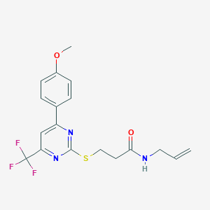 molecular formula C18H18F3N3O2S B320514 N-allyl-3-{[4-(4-methoxyphenyl)-6-(trifluoromethyl)-2-pyrimidinyl]sulfanyl}propanamide 