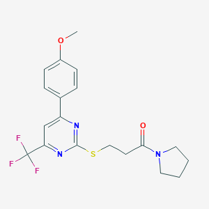 molecular formula C19H20F3N3O2S B320515 3-[4-(4-Methoxy-phenyl)-6-trifluoromethyl-pyrimidin-2-ylsulfanyl]-1-pyrrolidin-1-yl-propan-1-one 