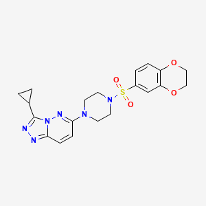 molecular formula C20H22N6O4S B3205155 3-Cyclopropyl-6-(4-((2,3-dihydrobenzo[b][1,4]dioxin-6-yl)sulfonyl)piperazin-1-yl)-[1,2,4]triazolo[4,3-b]pyridazine CAS No. 1040640-76-3