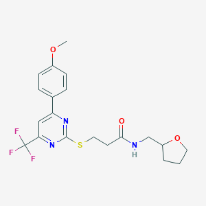 3-{[4-(4-methoxyphenyl)-6-(trifluoromethyl)-2-pyrimidinyl]sulfanyl}-N-(tetrahydro-2-furanylmethyl)propanamide