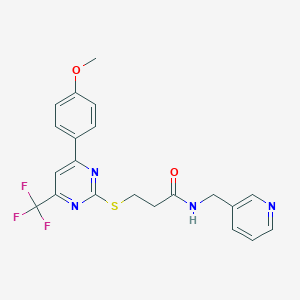 molecular formula C21H19F3N4O2S B320521 3-{[4-(4-methoxyphenyl)-6-(trifluoromethyl)-2-pyrimidinyl]sulfanyl}-N-(3-pyridinylmethyl)propanamide 