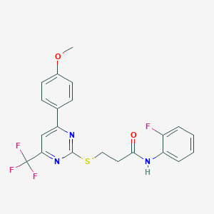 N-(2-fluorophenyl)-3-{[4-(4-methoxyphenyl)-6-(trifluoromethyl)-2-pyrimidinyl]sulfanyl}propanamide