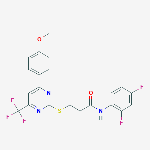molecular formula C21H16F5N3O2S B320527 N-(2,4-difluorophenyl)-3-{[4-(4-methoxyphenyl)-6-(trifluoromethyl)-2-pyrimidinyl]sulfanyl}propanamide 