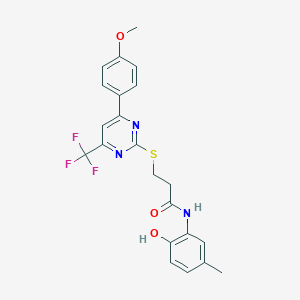 N-(2-hydroxy-5-methylphenyl)-3-{[4-(4-methoxyphenyl)-6-(trifluoromethyl)-2-pyrimidinyl]sulfanyl}propanamide