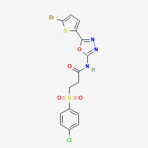 molecular formula C15H11BrClN3O4S2 B3205293 N-(5-(5-bromothiophen-2-yl)-1,3,4-oxadiazol-2-yl)-3-((4-chlorophenyl)sulfonyl)propanamide CAS No. 1040642-78-1