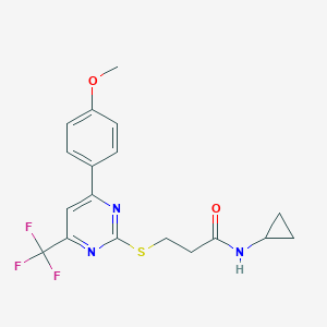 N-cyclopropyl-3-{[4-(4-methoxyphenyl)-6-(trifluoromethyl)-2-pyrimidinyl]sulfanyl}propanamide