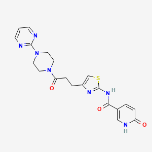 molecular formula C20H21N7O3S B3205303 6-oxo-N-(4-(3-oxo-3-(4-(pyrimidin-2-yl)piperazin-1-yl)propyl)thiazol-2-yl)-1,6-dihydropyridine-3-carboxamide CAS No. 1040643-08-0