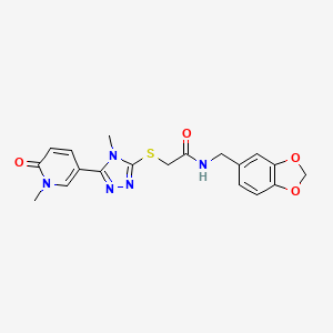 molecular formula C19H19N5O4S B3205376 N-(benzo[d][1,3]dioxol-5-ylmethyl)-2-((4-methyl-5-(1-methyl-6-oxo-1,6-dihydropyridin-3-yl)-4H-1,2,4-triazol-3-yl)thio)acetamide CAS No. 1040644-29-8