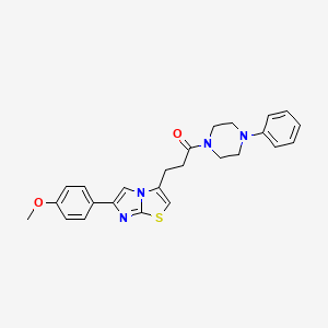 molecular formula C25H26N4O2S B3205379 3-(6-(4-Methoxyphenyl)imidazo[2,1-b]thiazol-3-yl)-1-(4-phenylpiperazin-1-yl)propan-1-one CAS No. 1040644-31-2