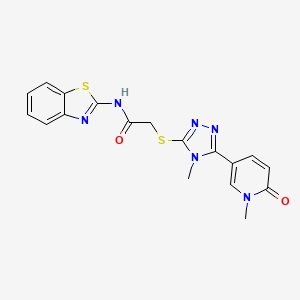 molecular formula C18H16N6O2S2 B3205385 N-(benzo[d]thiazol-2-yl)-2-((4-methyl-5-(1-methyl-6-oxo-1,6-dihydropyridin-3-yl)-4H-1,2,4-triazol-3-yl)thio)acetamide CAS No. 1040644-45-8
