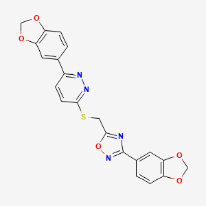 molecular formula C21H14N4O5S B3205393 3-(1,3-Benzodioxol-5-yl)-6-({[3-(1,3-benzodioxol-5-yl)-1,2,4-oxadiazol-5-yl]methyl}sulfanyl)pyridazine CAS No. 1040644-50-5