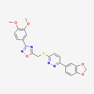 molecular formula C22H18N4O5S B3205396 3-(1,3-Benzodioxol-5-yl)-6-({[3-(3,4-dimethoxyphenyl)-1,2,4-oxadiazol-5-yl]methyl}sulfanyl)pyridazine CAS No. 1040644-58-3