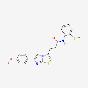 molecular formula C22H21N3O2S2 B3205455 3-(6-(4-methoxyphenyl)imidazo[2,1-b]thiazol-3-yl)-N-(2-(methylthio)phenyl)propanamide CAS No. 1040645-59-7
