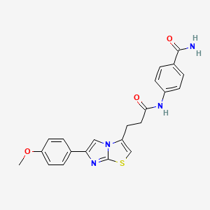molecular formula C22H20N4O3S B3205465 4-(3-(6-(4-Methoxyphenyl)imidazo[2,1-b]thiazol-3-yl)propanamido)benzamide CAS No. 1040645-87-1