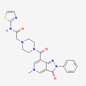 molecular formula C23H23N7O3S B3205533 2-(4-(5-methyl-3-oxo-2-phenyl-3,5-dihydro-2H-pyrazolo[4,3-c]pyridine-7-carbonyl)piperazin-1-yl)-N-(thiazol-2-yl)acetamide CAS No. 1040648-22-3