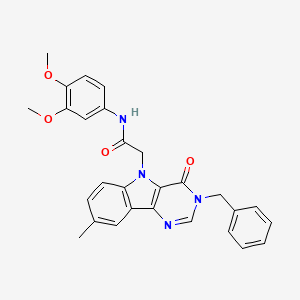 molecular formula C28H26N4O4 B3205658 2-(3-benzyl-8-methyl-4-oxo-3H-pyrimido[5,4-b]indol-5(4H)-yl)-N-(3,4-dimethoxyphenyl)acetamide CAS No. 1040653-92-6