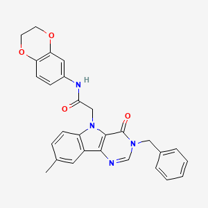 molecular formula C28H24N4O4 B3205666 2-(3-benzyl-8-methyl-4-oxo-3,4-dihydro-5H-pyrimido[5,4-b]indol-5-yl)-N-(2,3-dihydro-1,4-benzodioxin-6-yl)acetamide CAS No. 1040654-08-7
