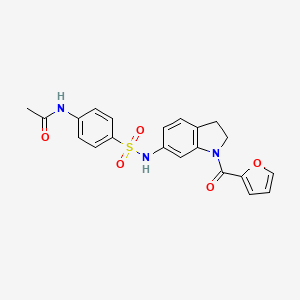 molecular formula C21H19N3O5S B3205969 N-(4-(N-(1-(furan-2-carbonyl)indolin-6-yl)sulfamoyl)phenyl)acetamide CAS No. 1040661-14-0