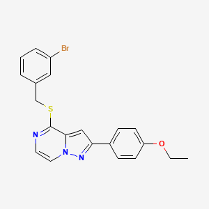 molecular formula C21H18BrN3OS B3206142 4-[(3-Bromobenzyl)thio]-2-(4-ethoxyphenyl)pyrazolo[1,5-a]pyrazine CAS No. 1040663-98-6