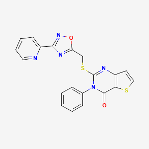 molecular formula C20H13N5O2S2 B3206221 3-phenyl-2-(((3-(pyridin-2-yl)-1,2,4-oxadiazol-5-yl)methyl)thio)thieno[3,2-d]pyrimidin-4(3H)-one CAS No. 1040666-12-3