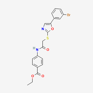 Ethyl 4-(2-((5-(3-bromophenyl)oxazol-2-yl)thio)acetamido)benzoate
