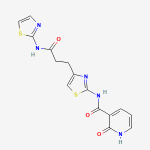 molecular formula C15H13N5O3S2 B3206329 2-oxo-N-(4-(3-oxo-3-(thiazol-2-ylamino)propyl)thiazol-2-yl)-1,2-dihydropyridine-3-carboxamide CAS No. 1040667-57-9