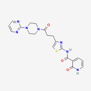 molecular formula C20H21N7O3S B3206339 2-oxo-N-(4-(3-oxo-3-(4-(pyrimidin-2-yl)piperazin-1-yl)propyl)thiazol-2-yl)-1,2-dihydropyridine-3-carboxamide CAS No. 1040667-81-9