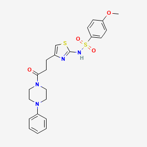 molecular formula C23H26N4O4S2 B3206366 4-methoxy-N-(4-(3-oxo-3-(4-phenylpiperazin-1-yl)propyl)thiazol-2-yl)benzenesulfonamide CAS No. 1040668-19-6