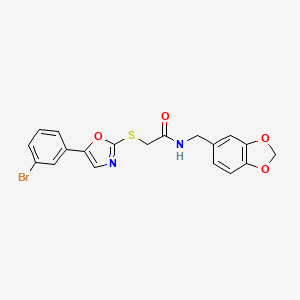 molecular formula C19H15BrN2O4S B3206368 N-(benzo[d][1,3]dioxol-5-ylmethyl)-2-((5-(3-bromophenyl)oxazol-2-yl)thio)acetamide CAS No. 1040668-22-1