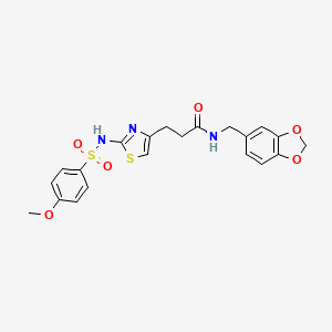 molecular formula C21H21N3O6S2 B3206381 N-(benzo[d][1,3]dioxol-5-ylmethyl)-3-(2-(4-methoxyphenylsulfonamido)thiazol-4-yl)propanamide CAS No. 1040668-31-2