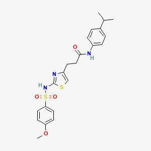 molecular formula C22H25N3O4S2 B3206402 N-(4-isopropylphenyl)-3-(2-(4-methoxyphenylsulfonamido)thiazol-4-yl)propanamide CAS No. 1040668-49-2