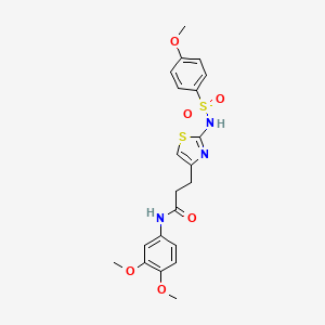 molecular formula C21H23N3O6S2 B3206414 N-(3,4-dimethoxyphenyl)-3-(2-(4-methoxyphenylsulfonamido)thiazol-4-yl)propanamide CAS No. 1040668-60-7