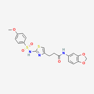 molecular formula C20H19N3O6S2 B3206422 N-(benzo[d][1,3]dioxol-5-yl)-3-(2-(4-methoxyphenylsulfonamido)thiazol-4-yl)propanamide CAS No. 1040668-70-9