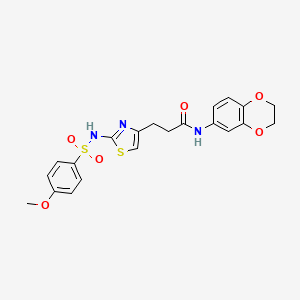 molecular formula C21H21N3O6S2 B3206429 N-(2,3-dihydrobenzo[b][1,4]dioxin-6-yl)-3-(2-(4-methoxyphenylsulfonamido)thiazol-4-yl)propanamide CAS No. 1040668-76-5