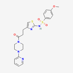 molecular formula C22H25N5O4S2 B3206442 4-methoxy-N-(4-(3-oxo-3-(4-(pyridin-2-yl)piperazin-1-yl)propyl)thiazol-2-yl)benzenesulfonamide CAS No. 1040668-99-2