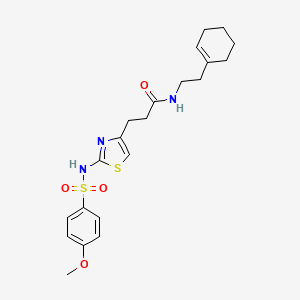 molecular formula C21H27N3O4S2 B3206450 N-(2-(cyclohex-1-en-1-yl)ethyl)-3-(2-(4-methoxyphenylsulfonamido)thiazol-4-yl)propanamide CAS No. 1040669-11-1