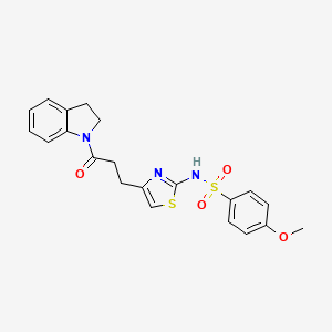 molecular formula C21H21N3O4S2 B3206451 N-(4-(3-(indolin-1-yl)-3-oxopropyl)thiazol-2-yl)-4-methoxybenzenesulfonamide CAS No. 1040669-17-7