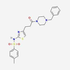 molecular formula C24H28N4O3S2 B3206465 N-(4-(3-(4-benzylpiperazin-1-yl)-3-oxopropyl)thiazol-2-yl)-4-methylbenzenesulfonamide CAS No. 1040669-42-8