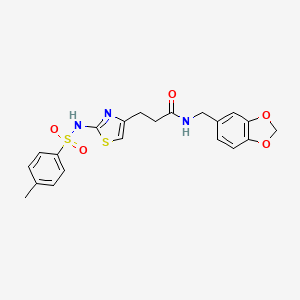 molecular formula C21H21N3O5S2 B3206473 N-(benzo[d][1,3]dioxol-5-ylmethyl)-3-(2-(4-methylphenylsulfonamido)thiazol-4-yl)propanamide CAS No. 1040669-60-0