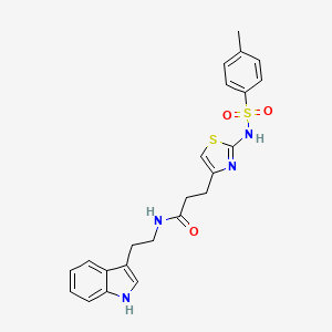 molecular formula C23H24N4O3S2 B3206518 N-(2-(1H-indol-3-yl)ethyl)-3-(2-(4-methylphenylsulfonamido)thiazol-4-yl)propanamide CAS No. 1040669-81-5